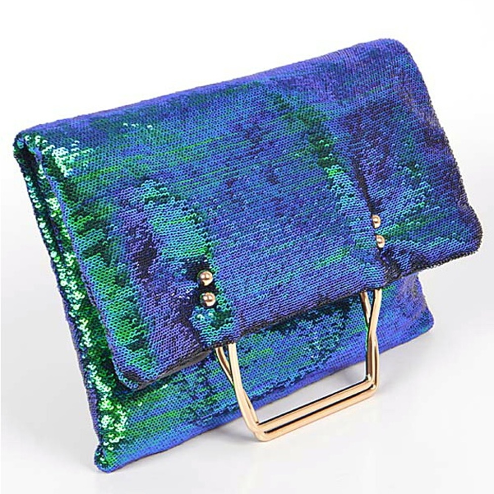 Blue & Green Sequin Convertible Clutch Bag
